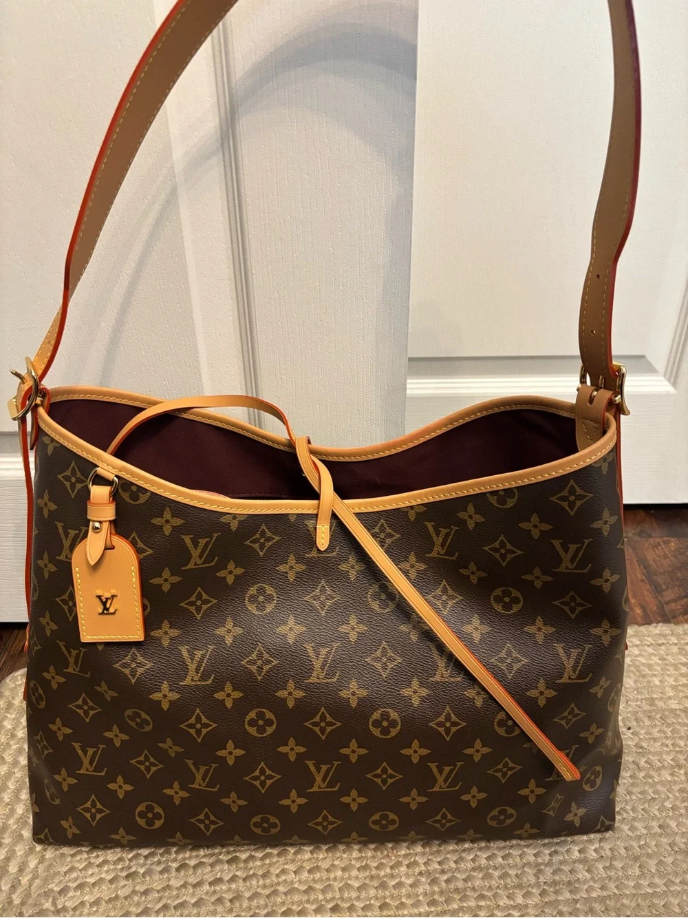 Monogram Canvas Shoulder Tote with Tan Trim and Burgundy Interior (large size) - Picture 2 of 11